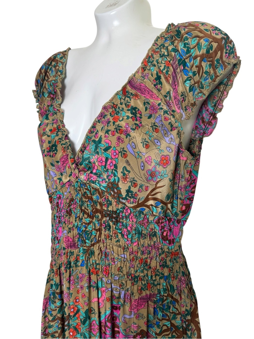Luna Llena Colorful Bohemian Silk Blend Tired Maxi Dress